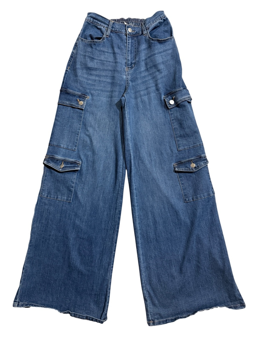 No Boundaries inseam 32” sizes 4-6 Wide-Leg Cargo Jeans in Blue Denim